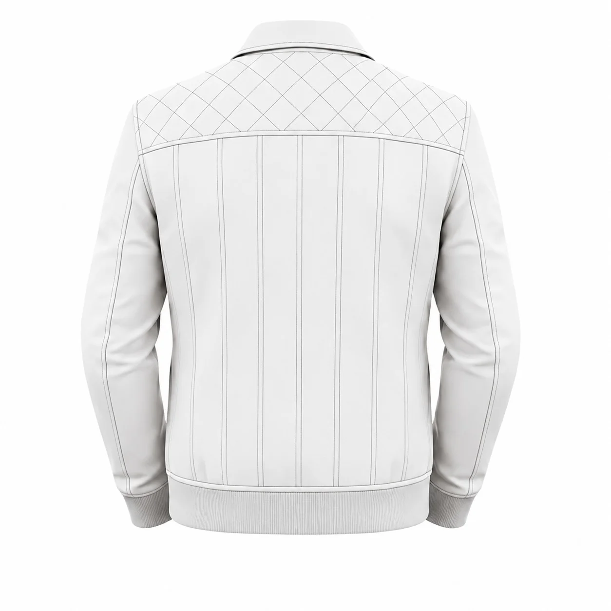 Men’s White Quilted Shoulder Premium Leather Bomber Jacket - Image 4