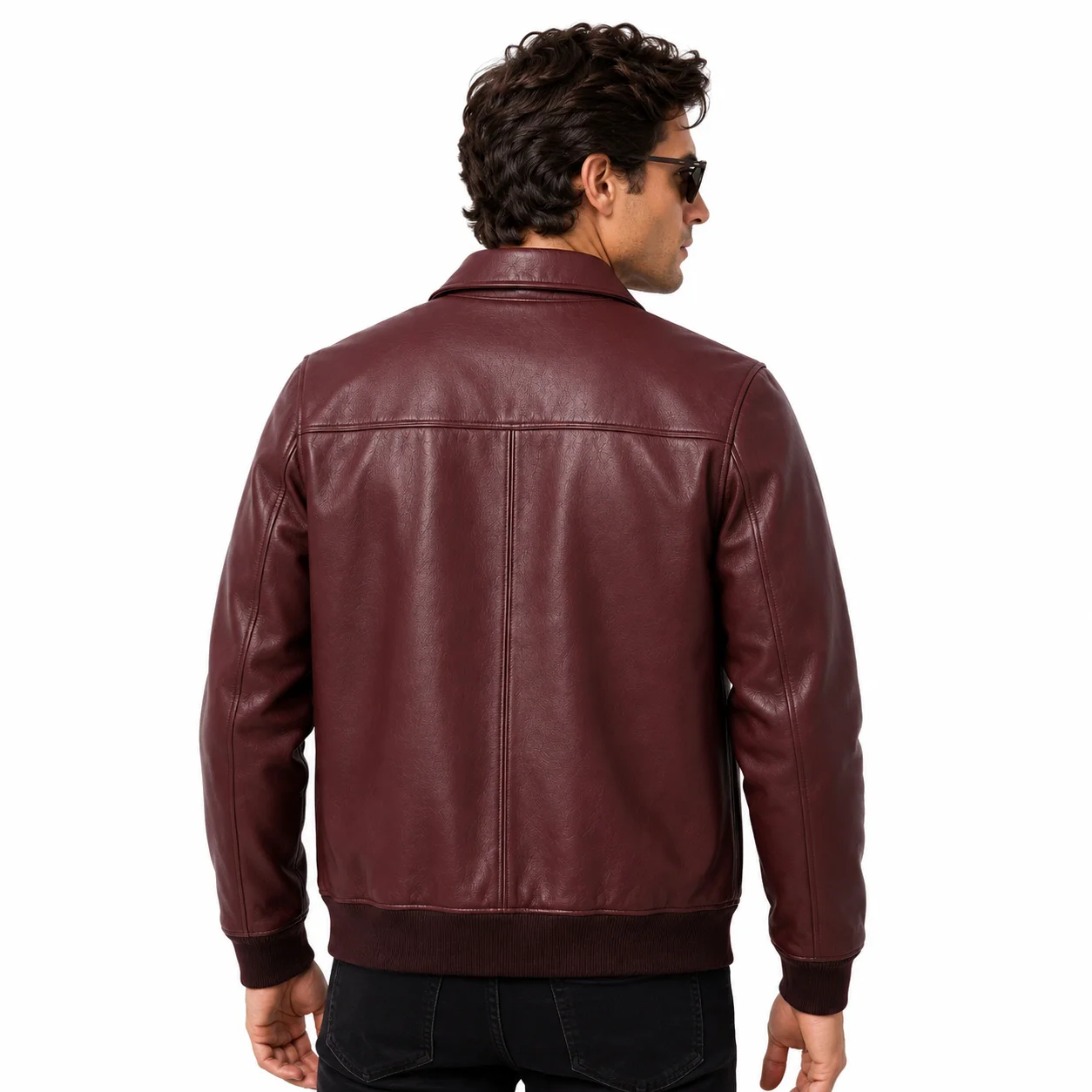 Men’s Vintage Burgundy Leather Bomber Jacket - Image 2