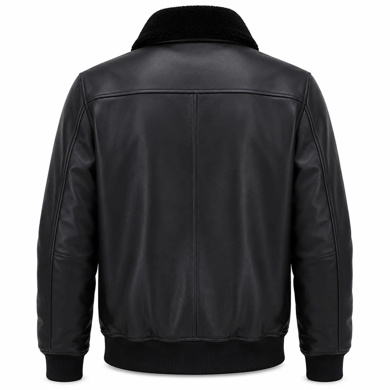Men’s Black Premium Leather Aviator Bomber Jacket with Sherpa Collar - Image 4