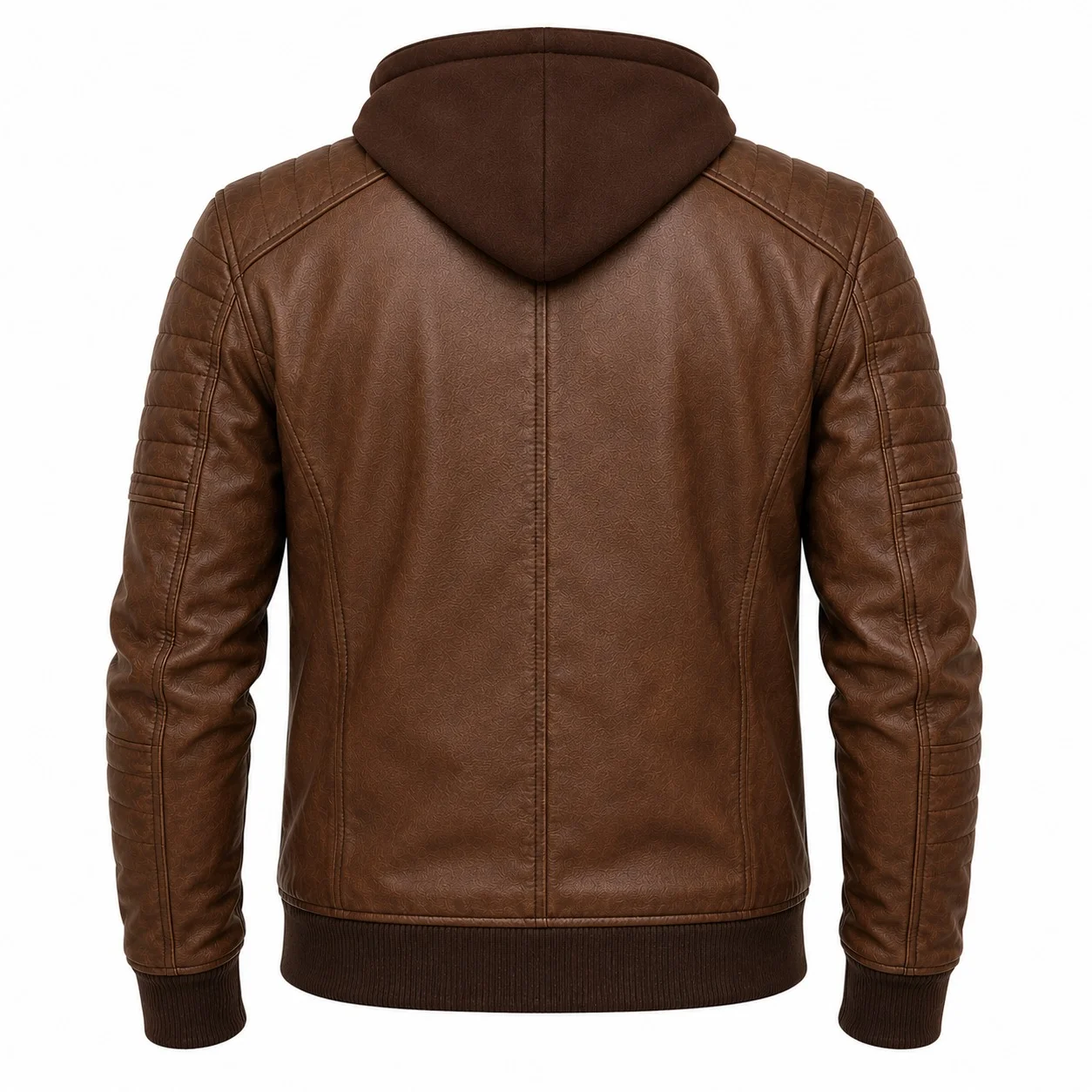 Men's Vintage Brown Hooded Leather Biker Bomber Jacket with Removable Hood - Image 4