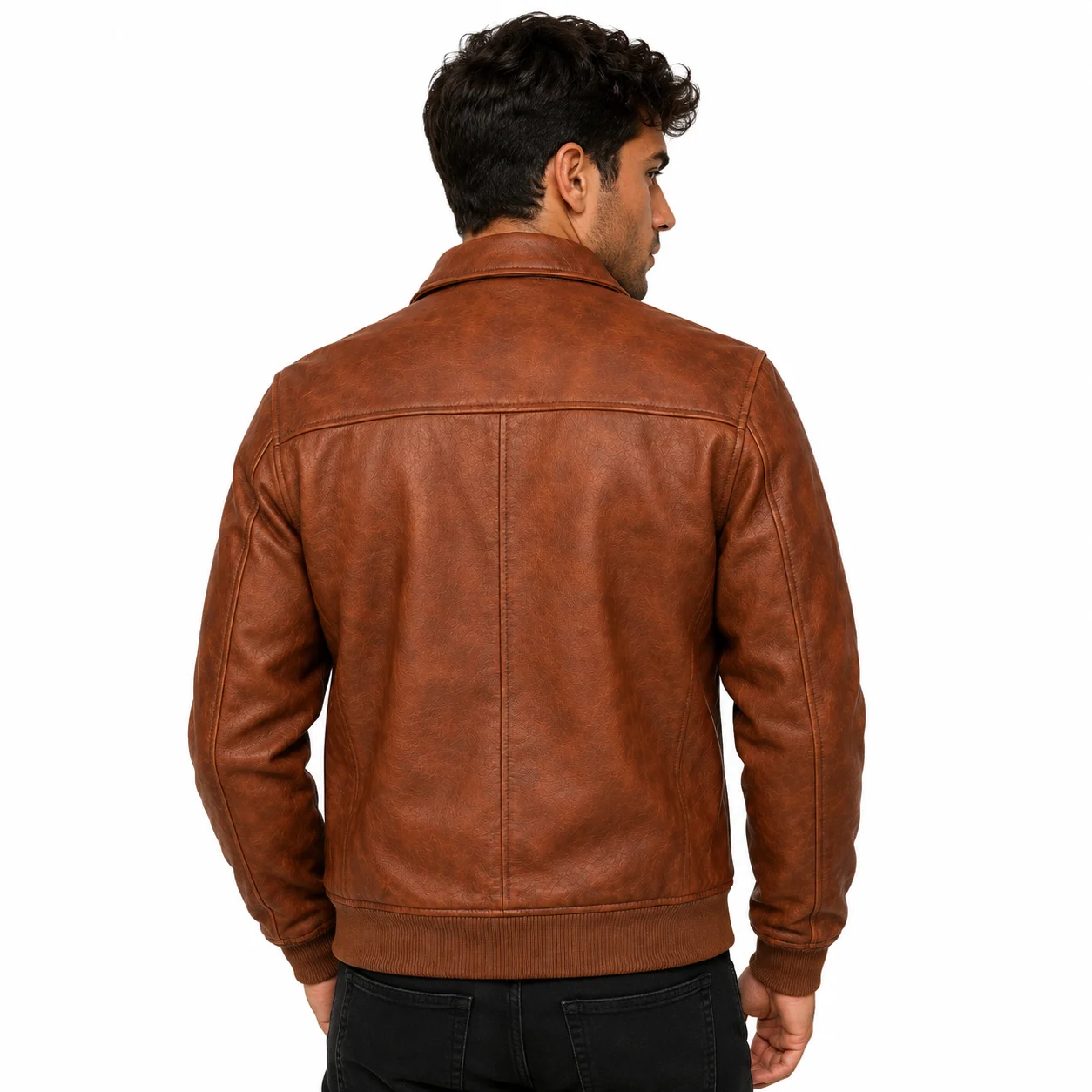 Men’s Vintage Brown Leather Bomber Jacket – Classic Aviator Style - Image 2