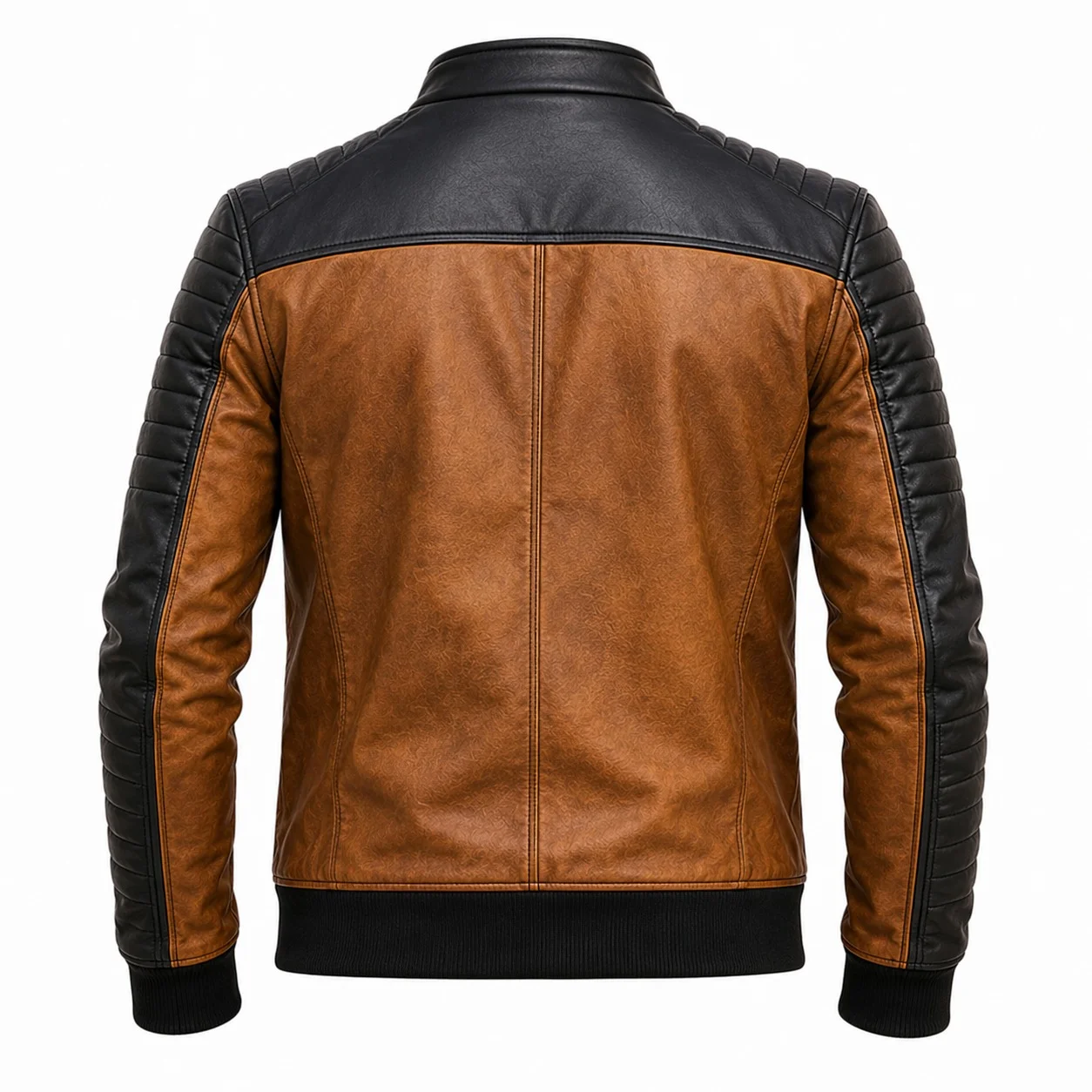 Men's Vintage Brown & Black Motorcycle Biker Bomber Jacket - Image 4