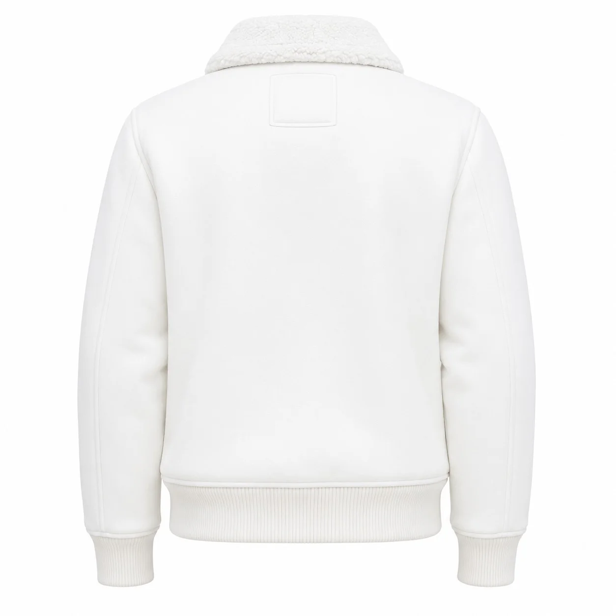 Men’s White Premium Leather Bomber Jacket with Sherpa Collar – Aviator Jacket - Image 4