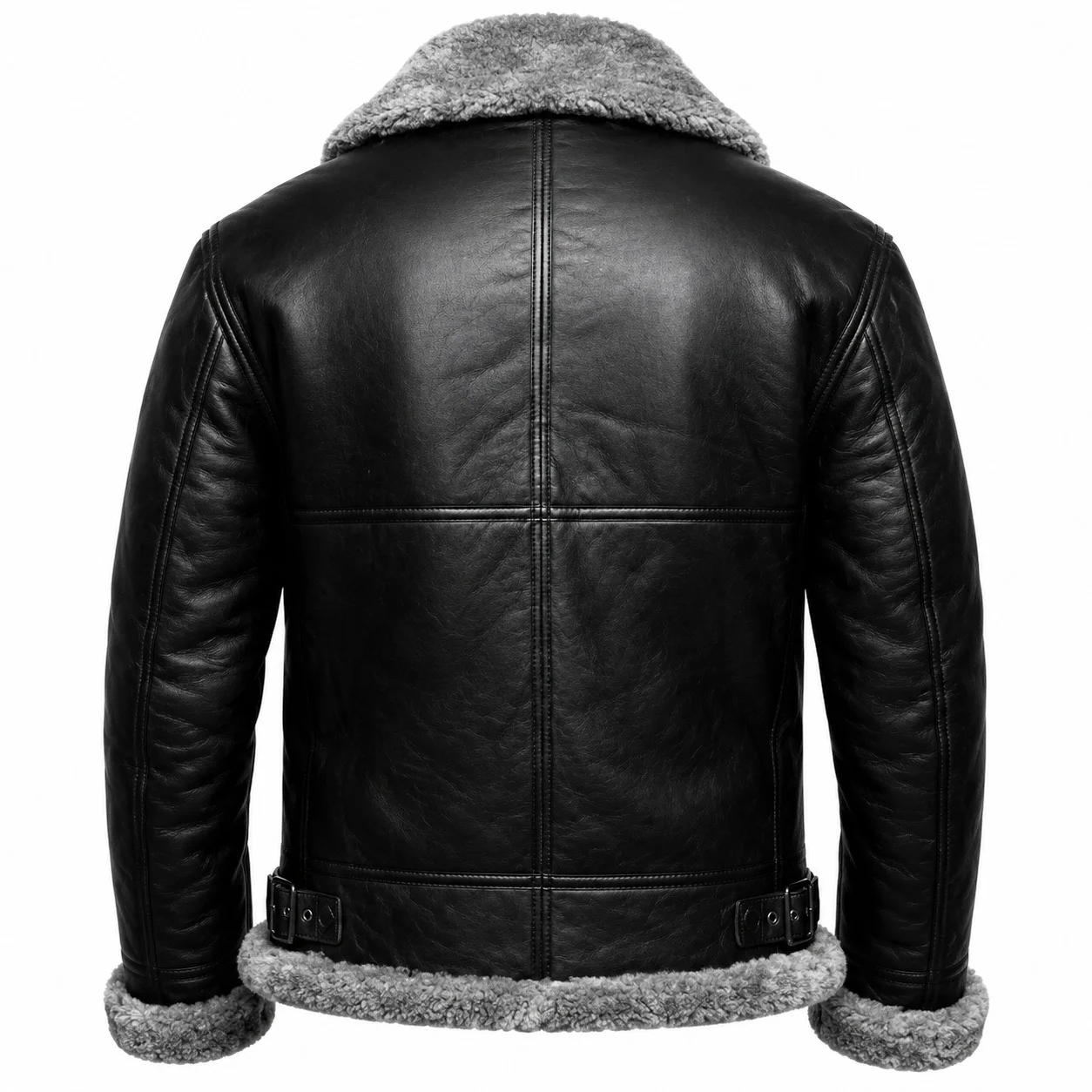 Men’s Black Premium Leather B3 Shearling Aviator Bomber Jacket - Image 4