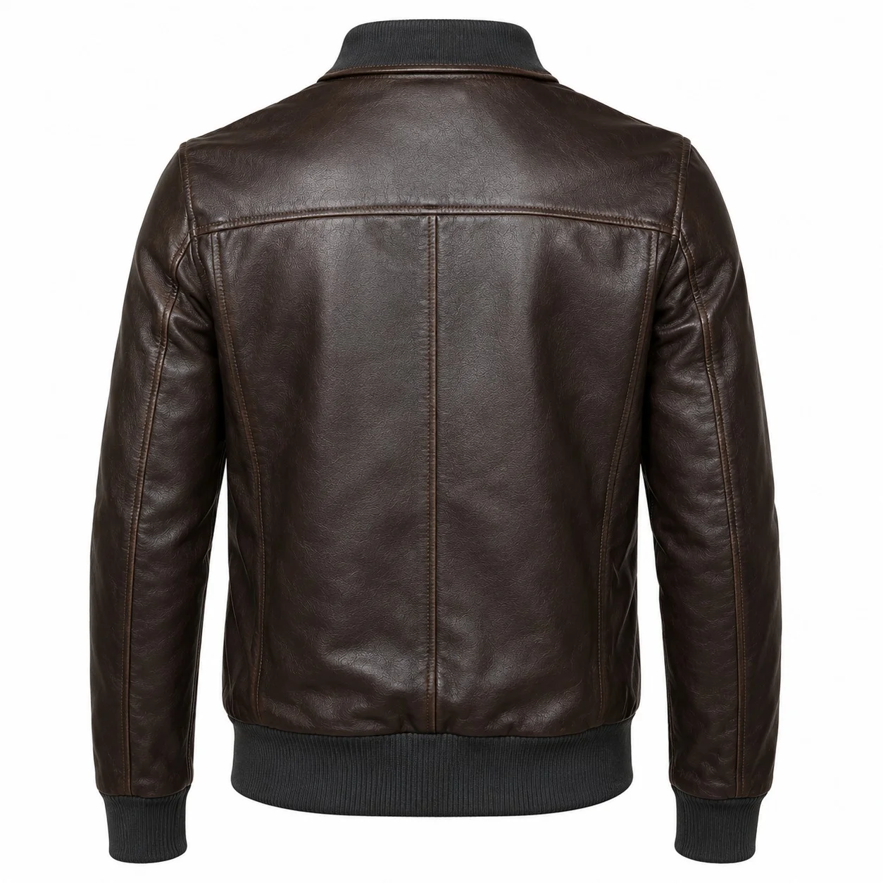 Men’s Vintage Dark Brown Leather Bomber Jacket – Flight Jacket with Ribbed Collar - Image 4