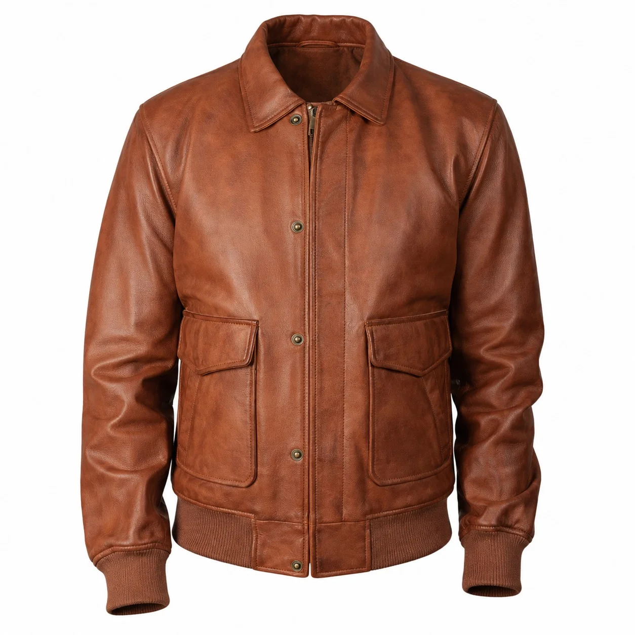Men’s Vintage Brown Leather Bomber Jacket – Classic Aviator Style - Image 3
