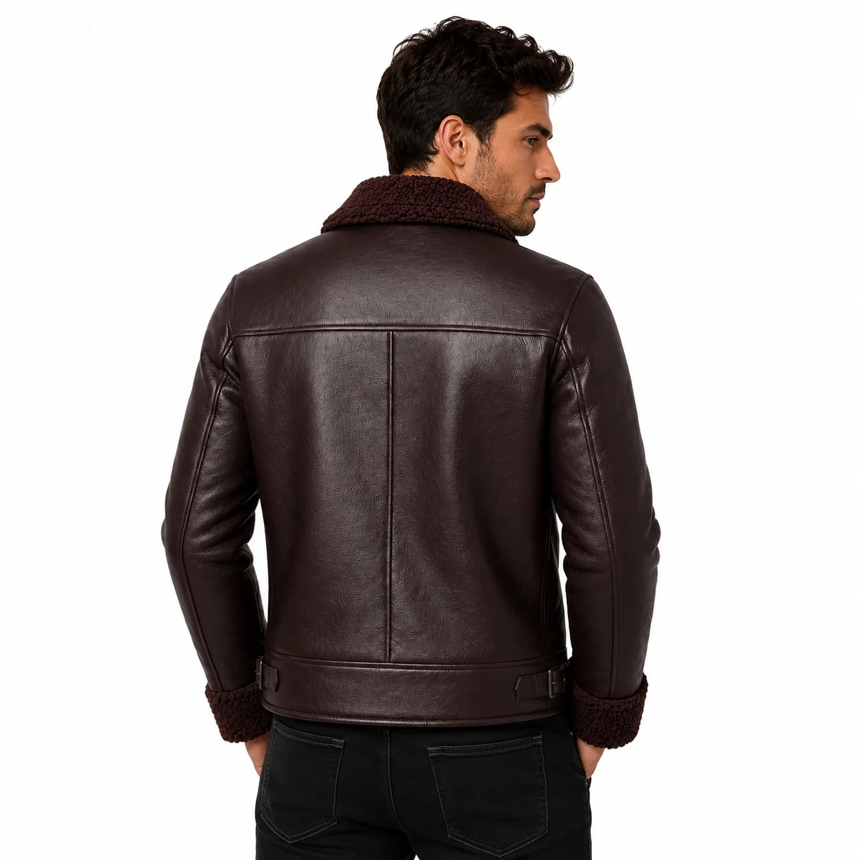 Men’s Vintage Brown Premium Shearling Leather Bomber Jacket - Image 2