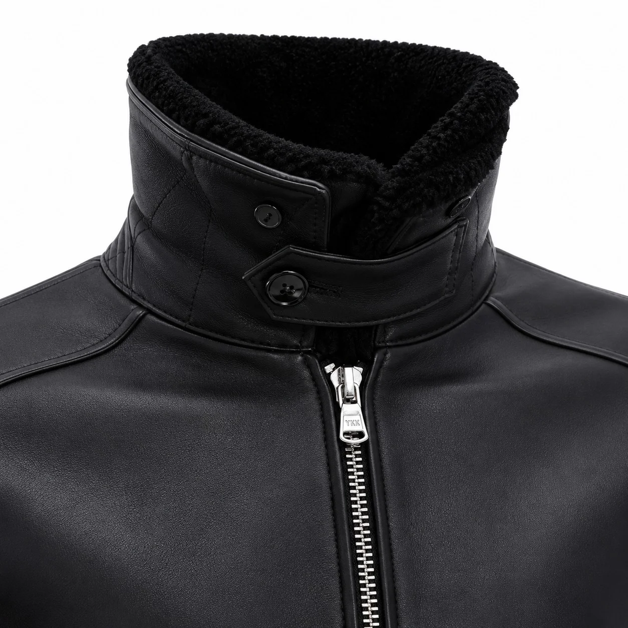 Men’s Black Premium Leather Aviator Bomber Jacket with Sherpa Collar - Image 5