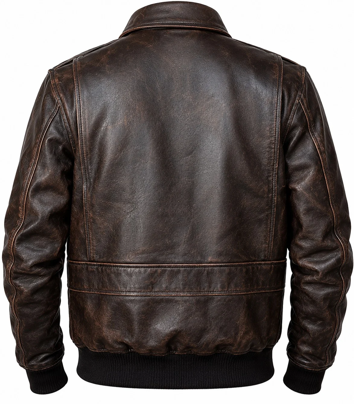 Men’s Vintage Distressed Brown Leather Bomber Jacket with Flap Pockets - Image 4