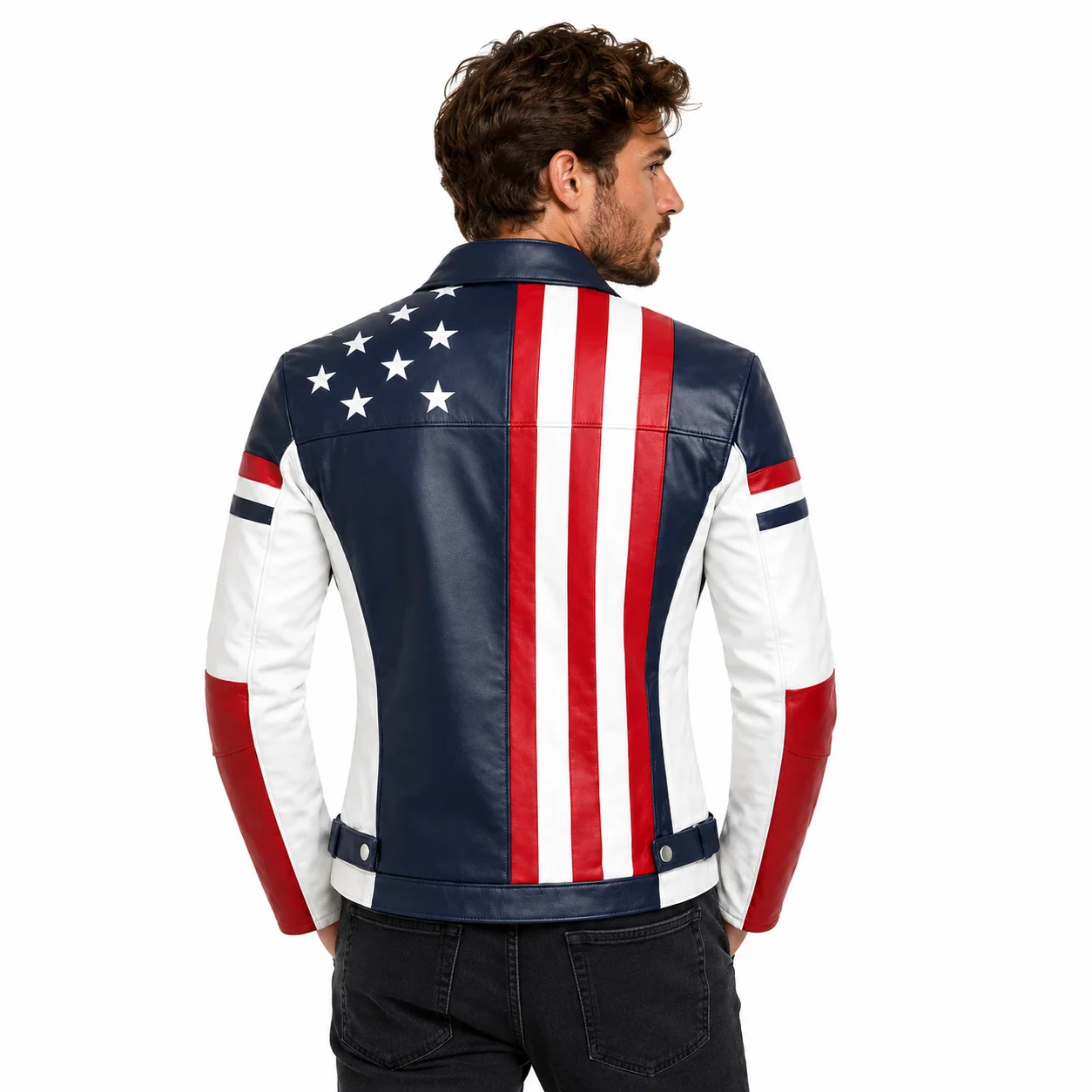 Men's USA Flag Premium Leather Biker Jacket – American Stars & Stripes - Image 2