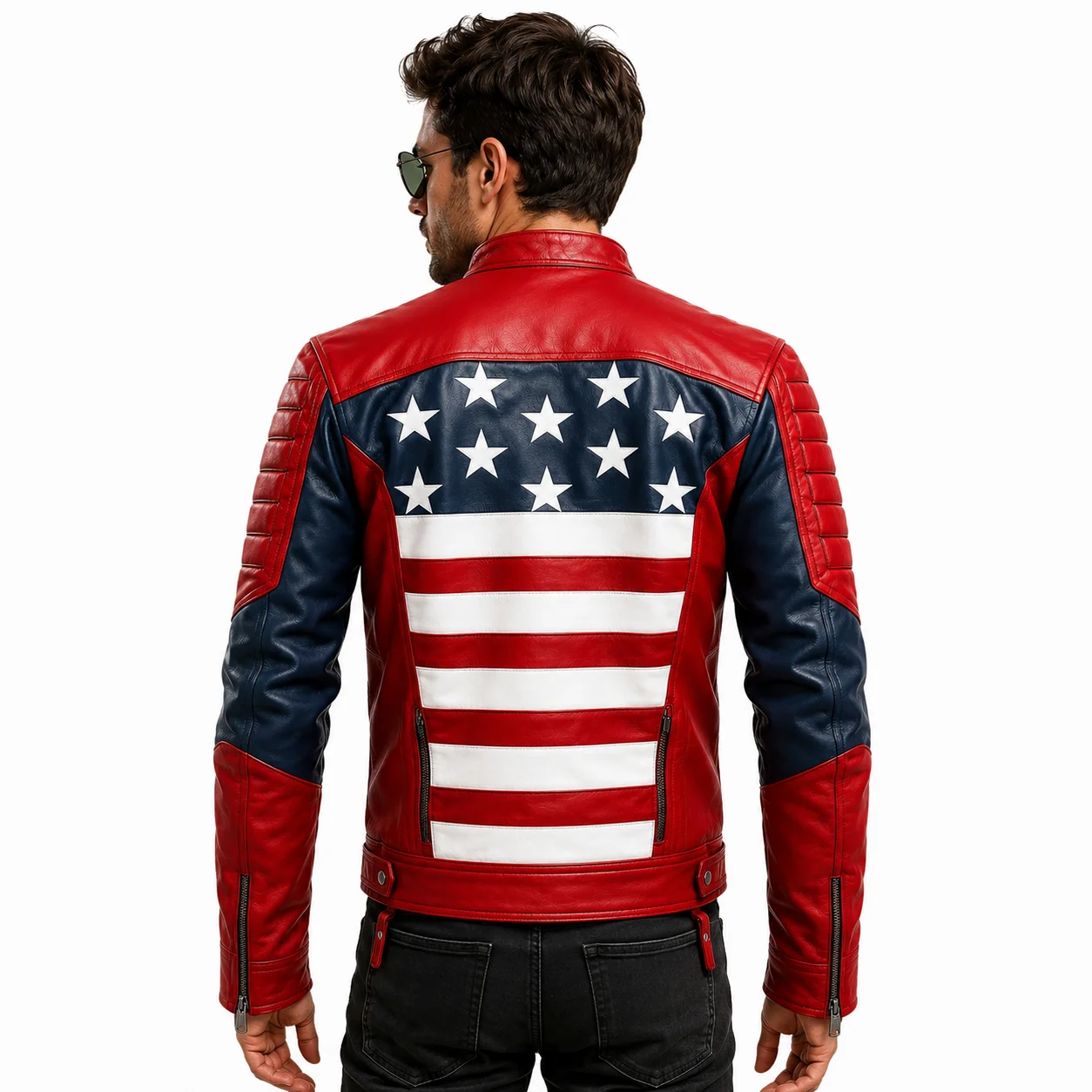 Men's USA Flag Inspired Premium Leather Biker Jacket - Image 2