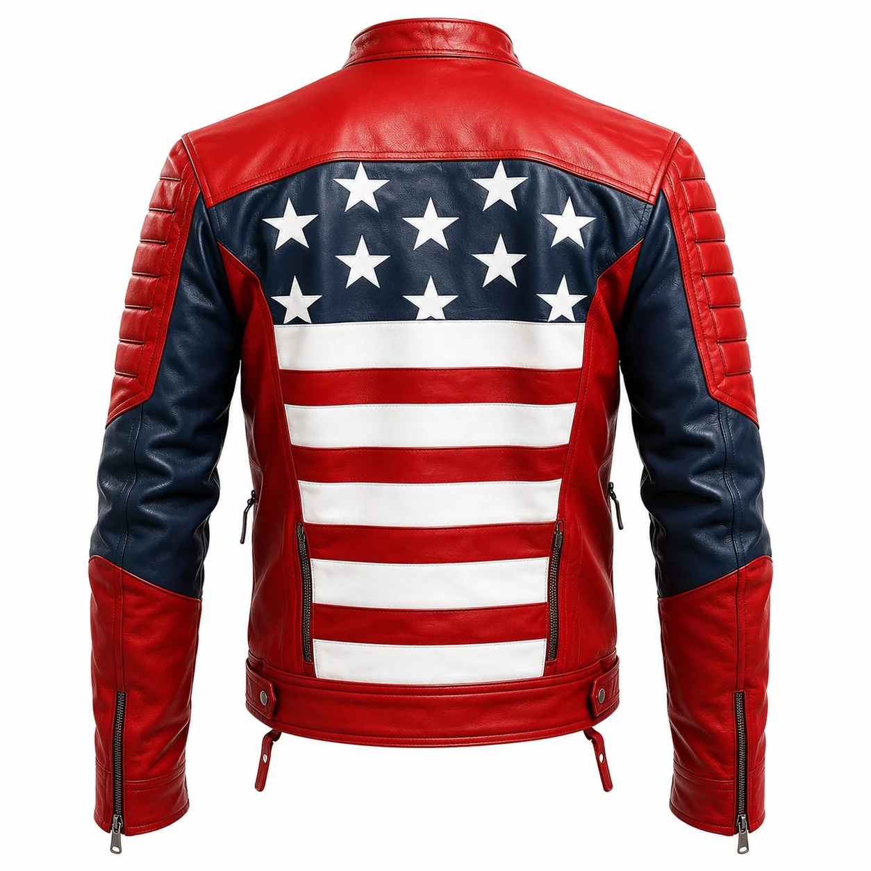 Men's USA Flag Inspired Premium Leather Biker Jacket - Image 4