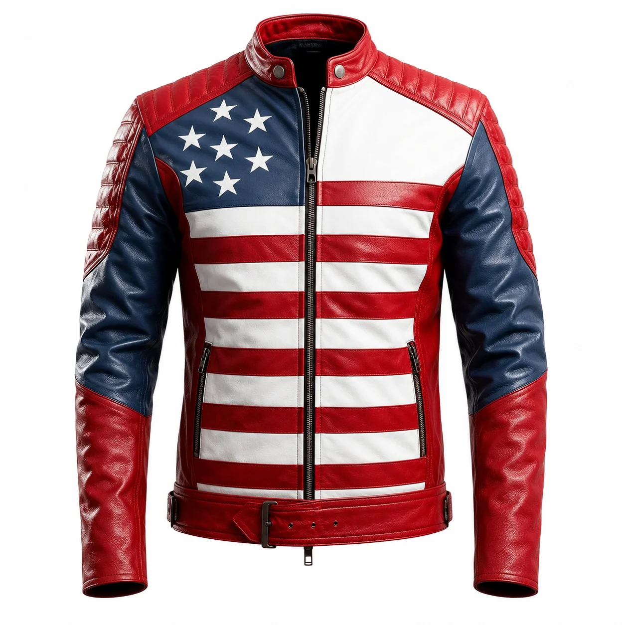 Men's USA Flag Inspired Premium Leather Biker Jacket - Image 3