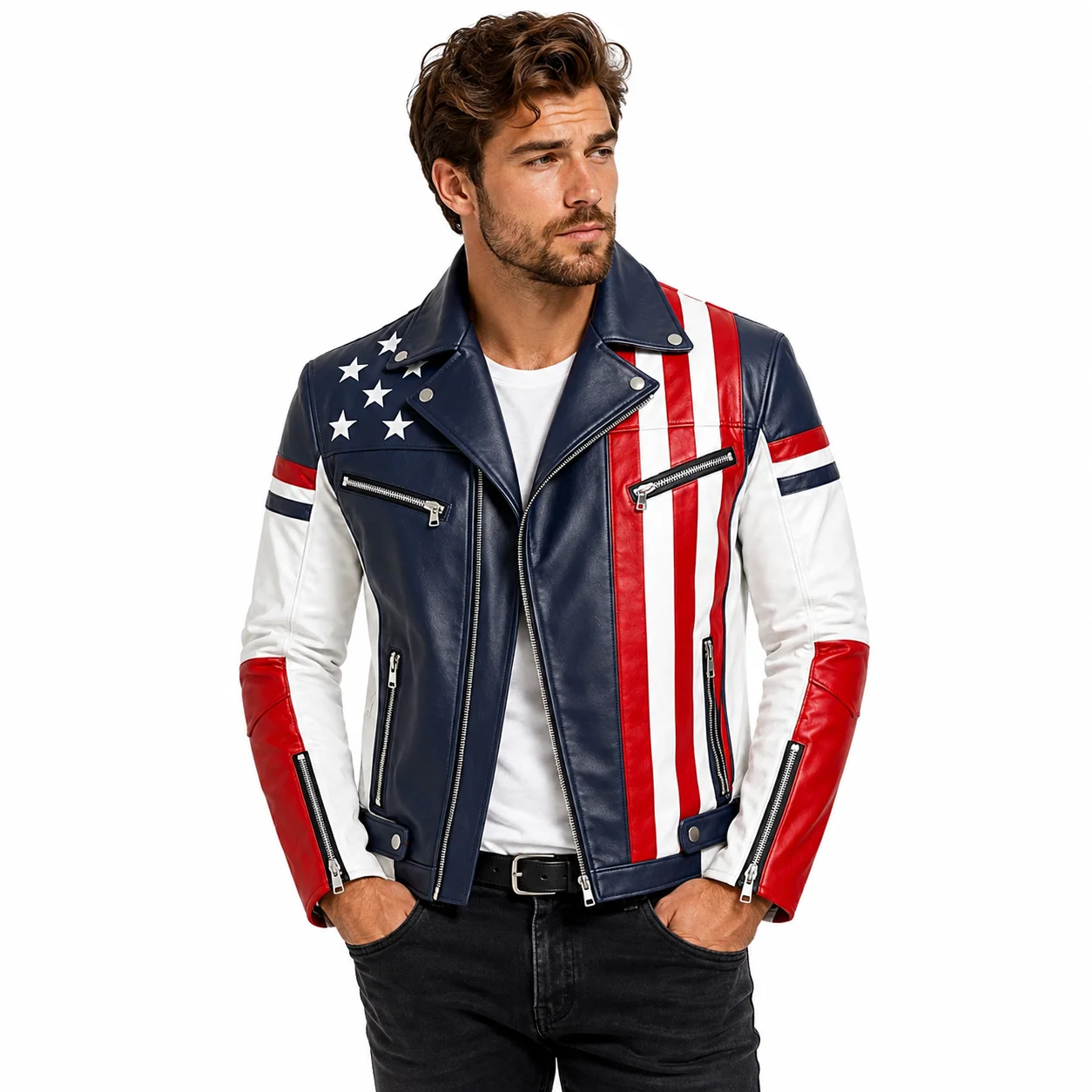 Men's USA Flag Premium Leather Biker Jacket – American Stars & Stripes
