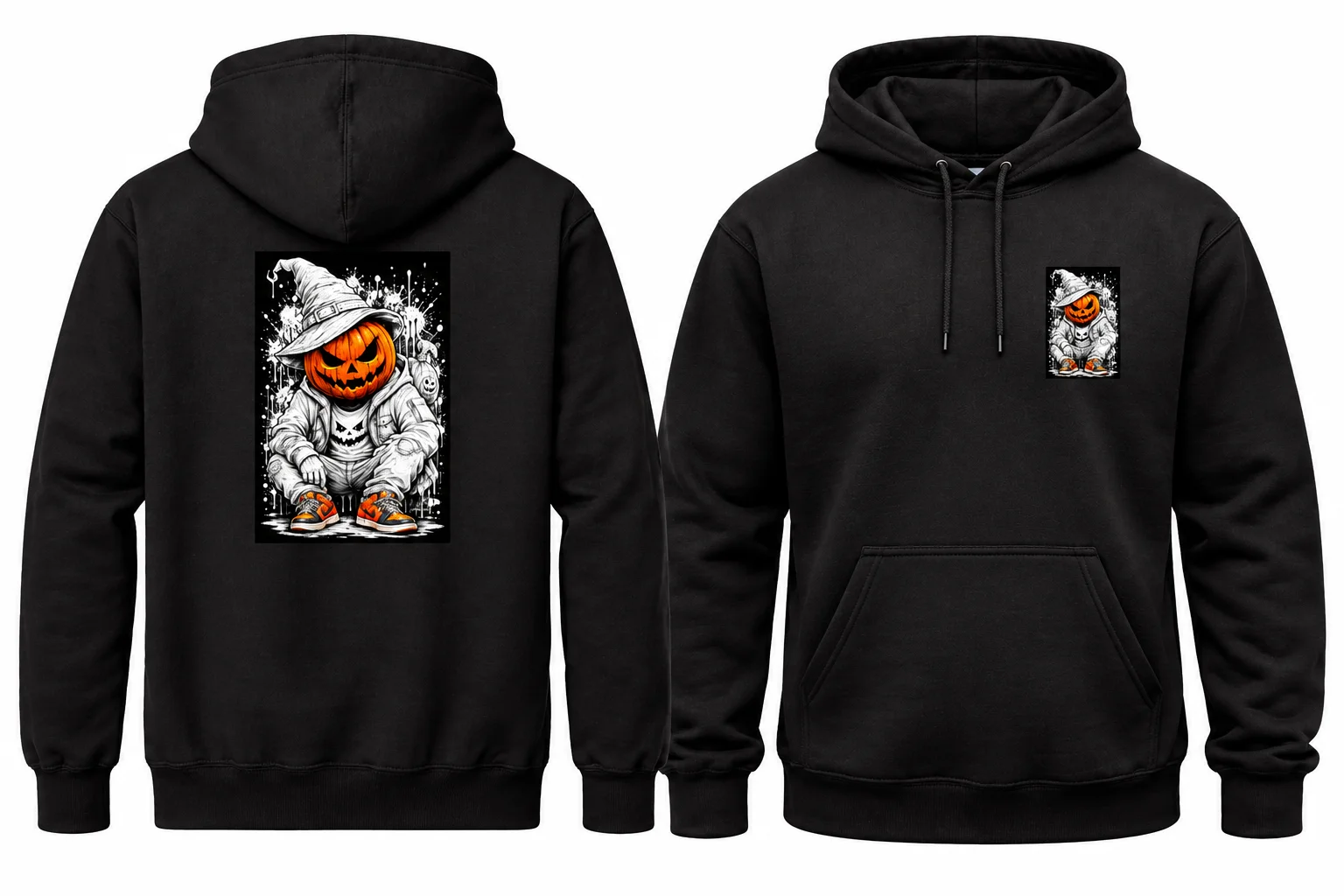 Halloween Pumpkin Mummy Graphic Hoodie – Jet Black - Image 2