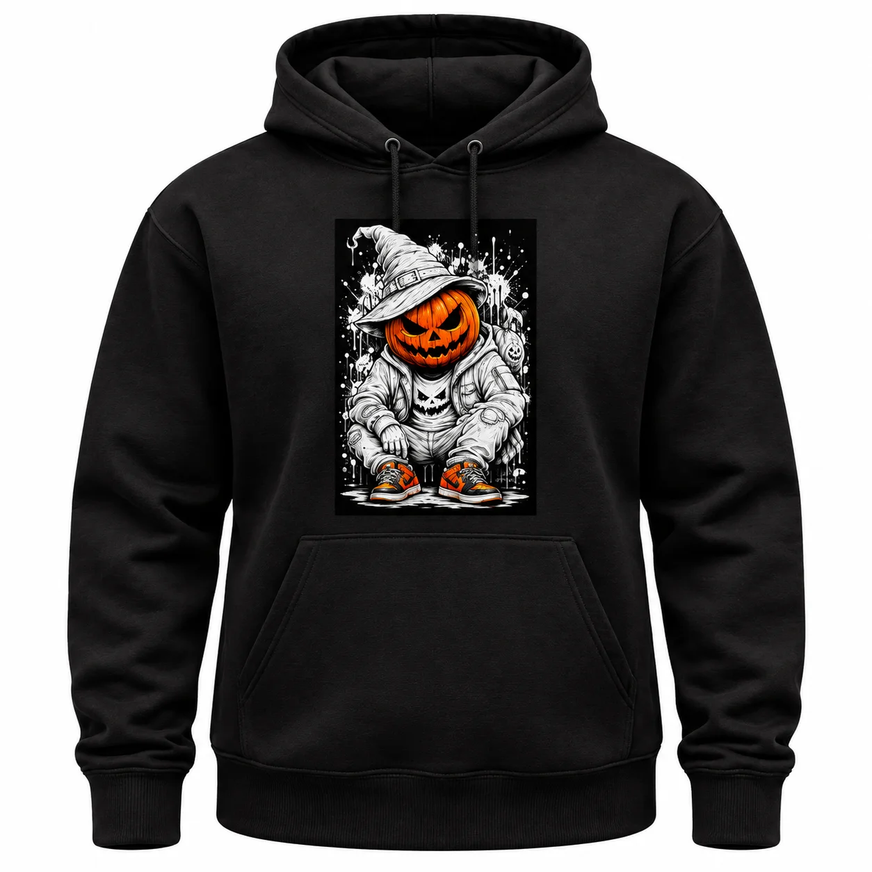 Halloween Pumpkin Mummy Graphic Hoodie – Jet Black