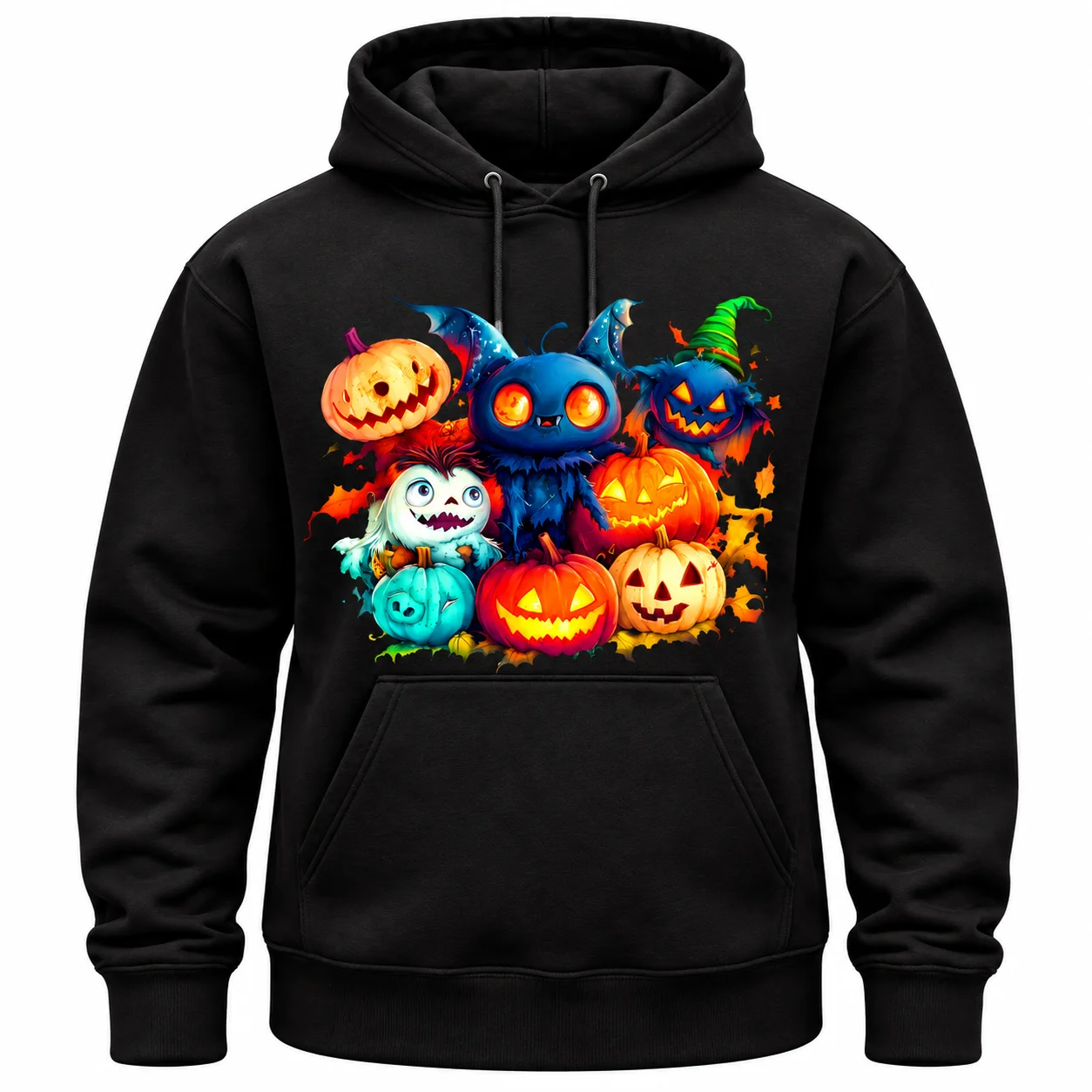 Cute Halloween Monster Pumpkin Graphic Hoodie – Jet Black