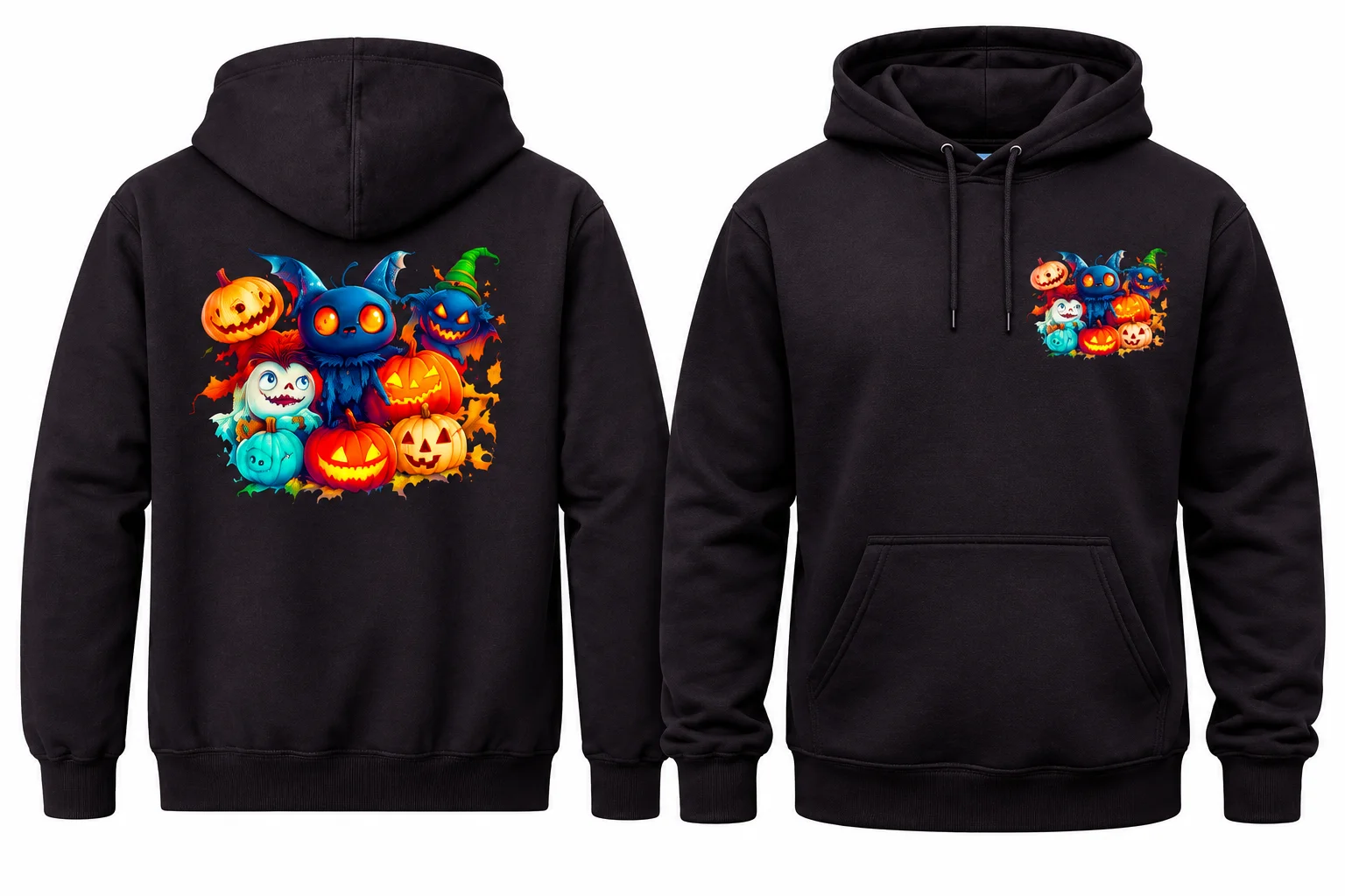 Cute Halloween Monster Pumpkin Graphic Hoodie – Jet Black - Image 2