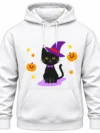 Cute Halloween Black Cat Witch Graphic Hoodie – Pure White