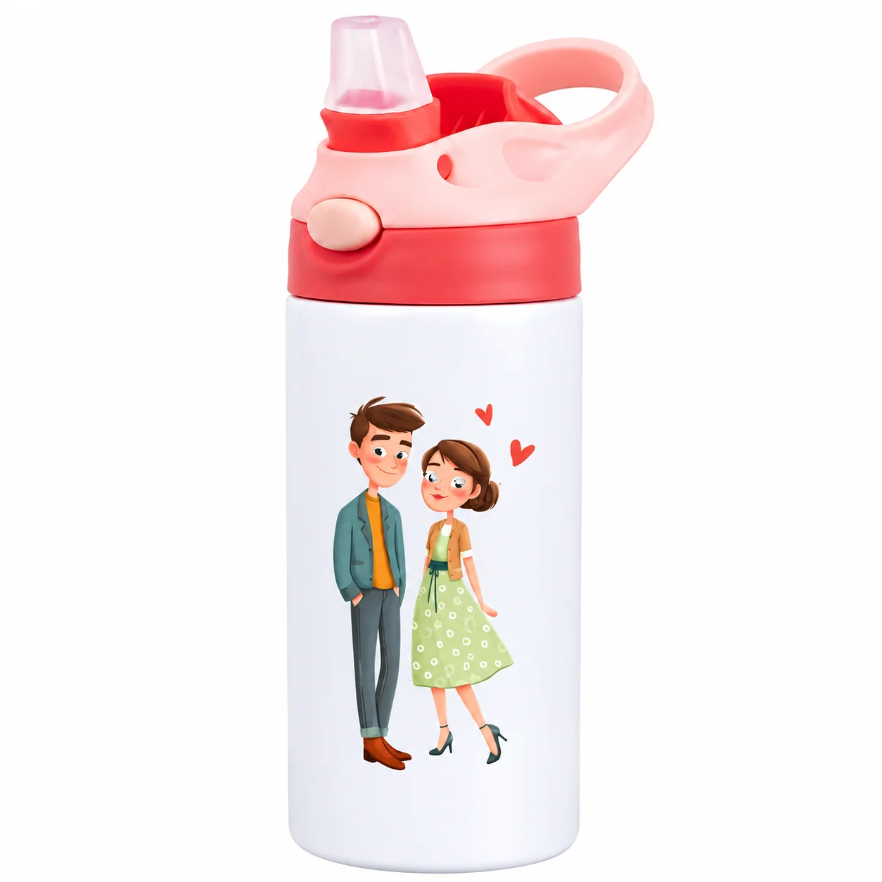 Cute Couple Love Tumbler, Romantic Cartoon Design, Valentine Gift Insulated Travel Mug