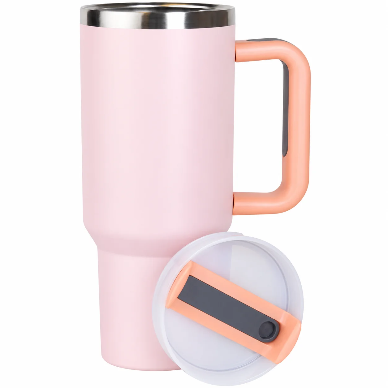Personalized Tumbler with Handle, Stainless Steel Insulated Mug with Lid and Straw, Pink (Light Pink) - Image 2