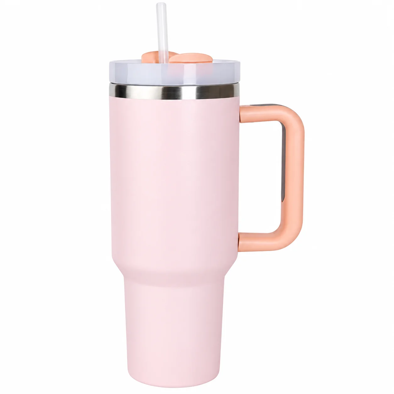 Personalized Tumbler with Handle, Stainless Steel Insulated Mug with Lid and Straw, Pink (Light Pink)