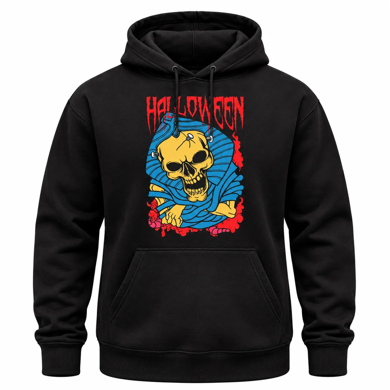 Halloween Skull Mummy Graphic Hoodie – Jet Black