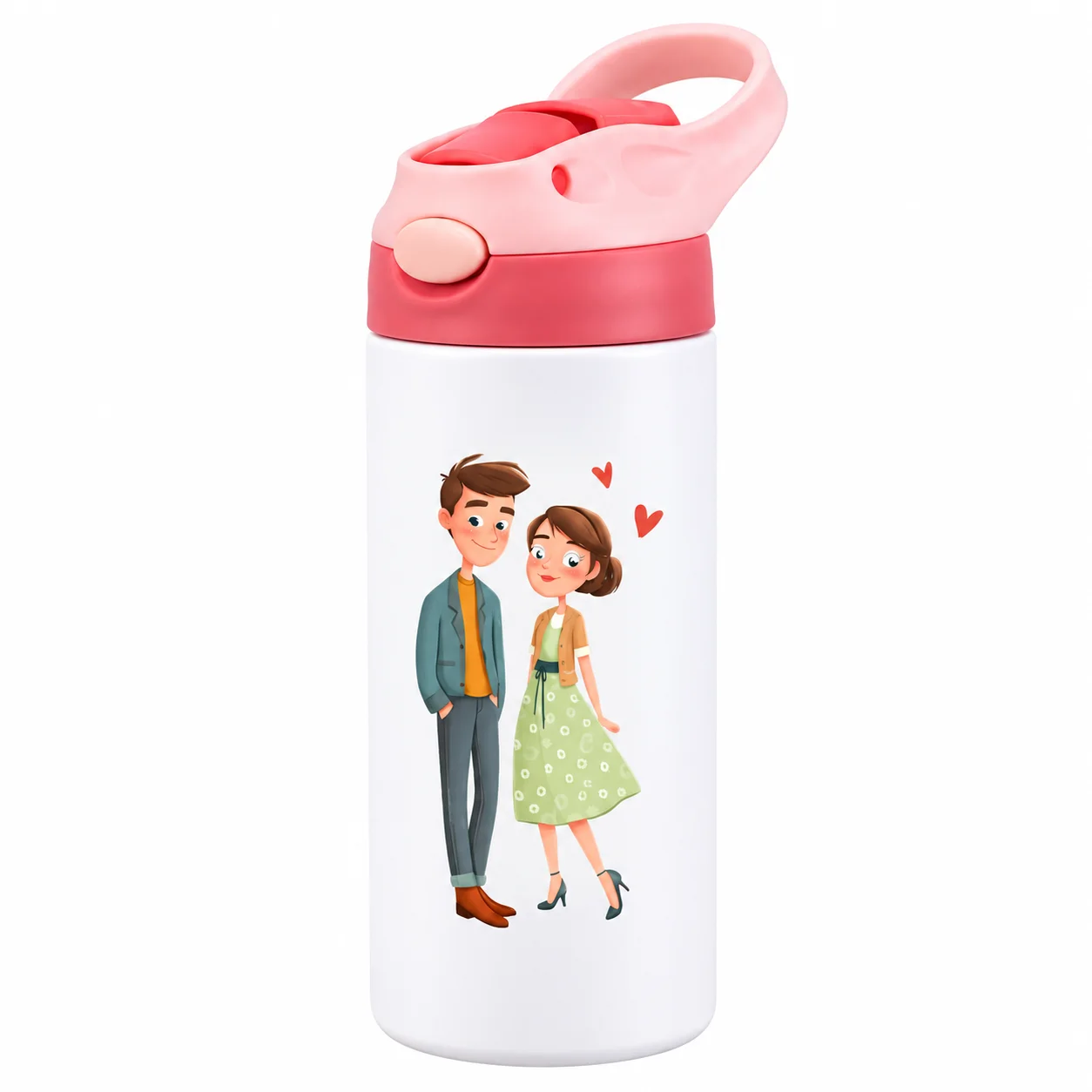 Cute Couple Love Tumbler, Romantic Cartoon Design, Valentine Gift Insulated Travel Mug - Image 2
