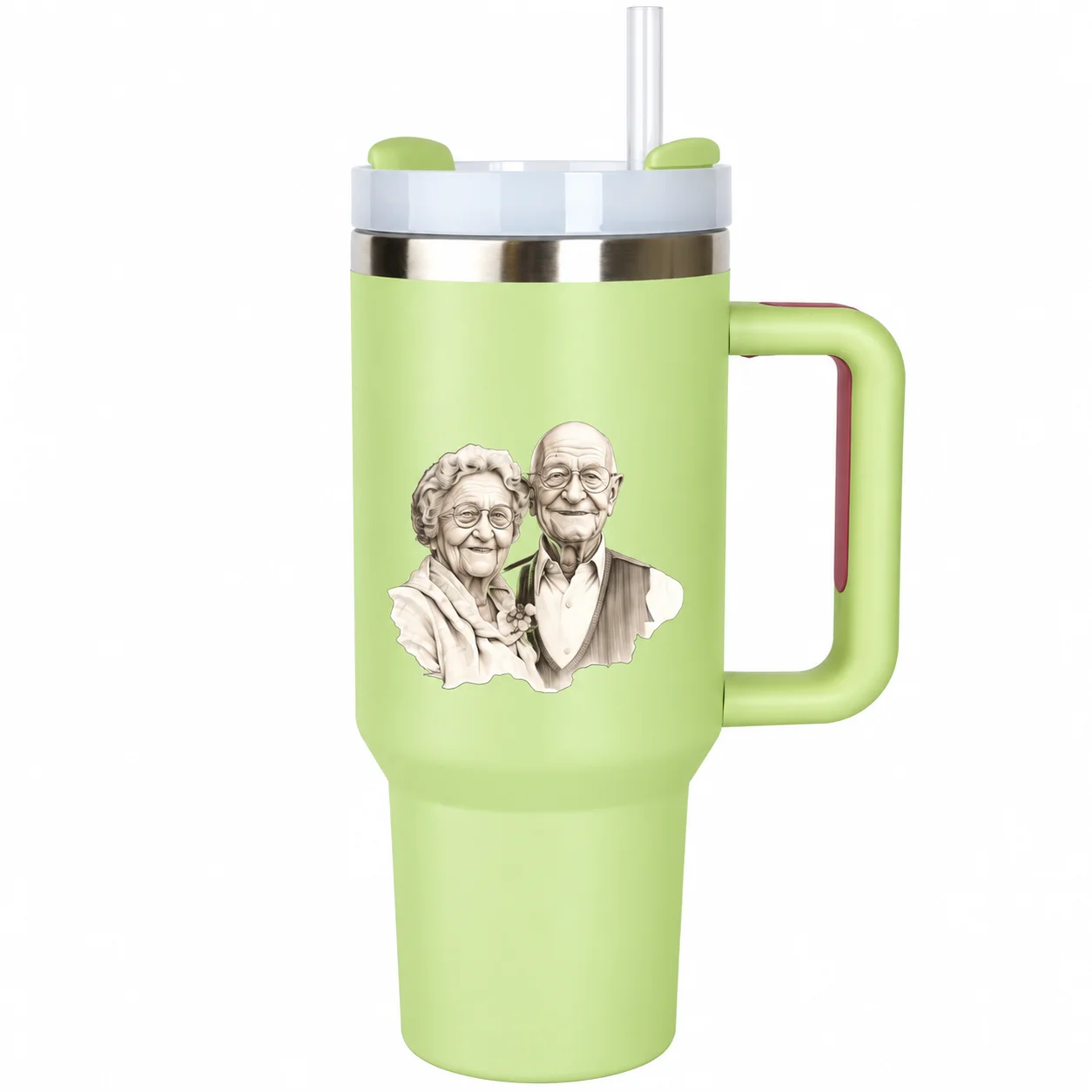 Grandparent Couple Tumbler | Portrait Sketch Insulated Mug with Handle & Straw Lid - Image 10